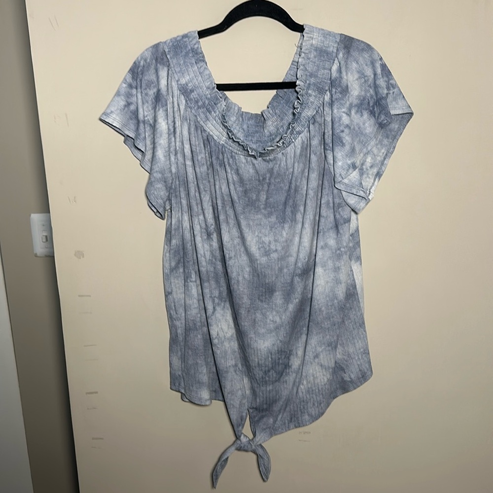 Lane Bryant New blue and white Tie Dye off the shoulder blouse